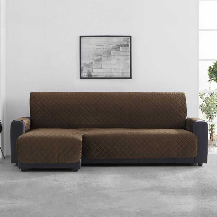 Bankbeschermer Velvet Quilt Chaise Longue Links bruin