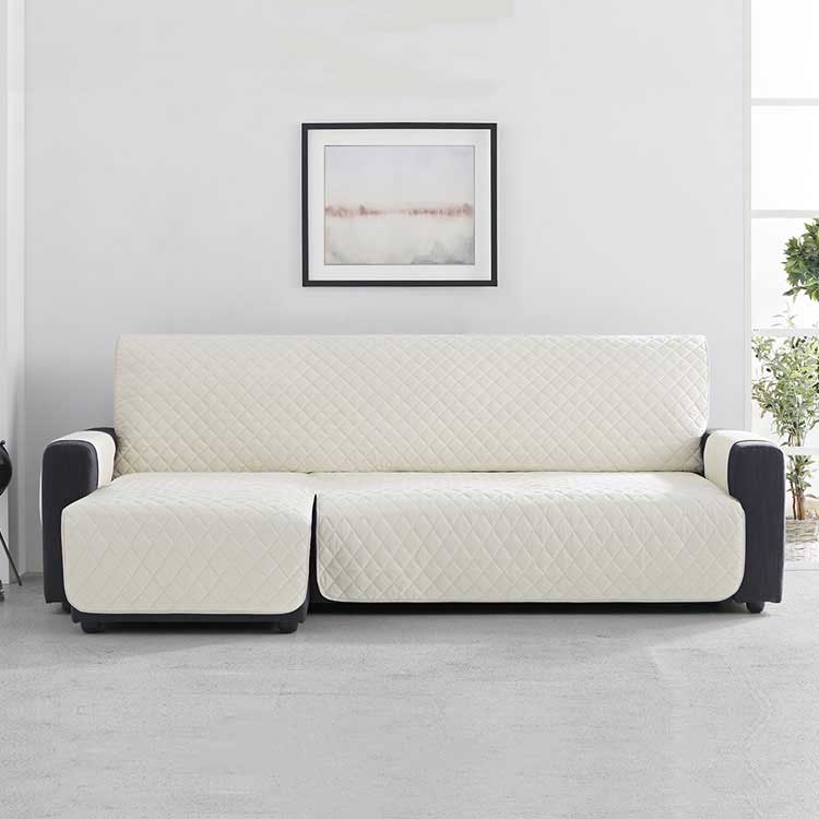 Bankbeschermer Velvet Quilt Chaise Longue Links ivoor