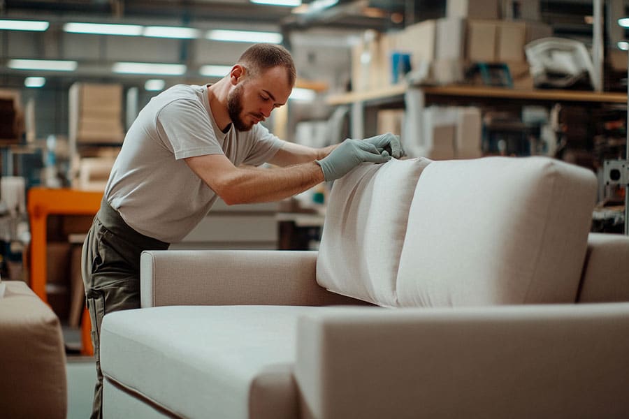 Professionele meubelreparatie van een stoffen bank